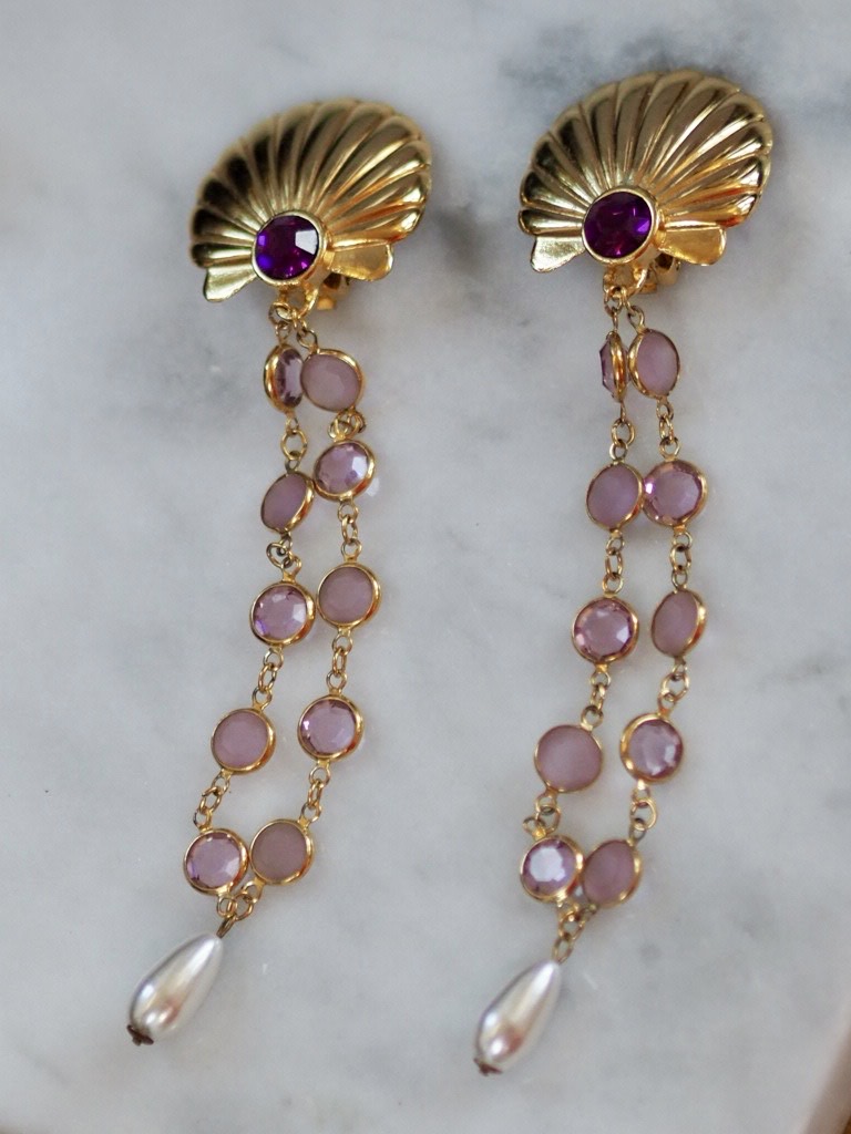 Art deco revival shell clip on earrings