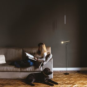 Lampadaire suspendu, Equilibrio avec Servoluce, laiton, LED, dim, 2700K, 420 lm, Ø2,2cm, H30cm - OliveLab