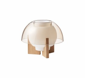 Lampe à poser, Ergo 250, sable, base chêne, Ø25cm, H20cm-Lyfa