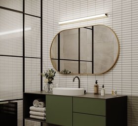 Applique murale, IP METROP 525, laiton satiné, IP44, 3000K, 500lm, L52,5cm, H4,5cm - Cvl