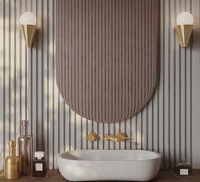 Applique murale, IP Cornet, laiton satiné, IP44, L12,5cm, H21,2cm - Cvl