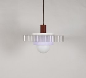 Suspension, Gigi n°3, câble marron, blanc, lilas, Ø28cm, H14,5cm - Warren & Laetitia