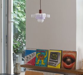 Suspension, Gigi n°3, câble marron, blanc, lilas, Ø28cm, H14,5cm - Warren & Laetitia