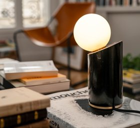 LAMPE À POSER, FELINO, MARBRE NOIR, LAITON, LED, 2800K, 150 LM, Ø9CM, H23,7CM - BROSSIER SADERNE