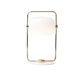 LAMPE À POSER, GALET, BLANC, LAITON ET VERRE OPALIN, LED, 3000K, 850 LM, L22,6CM, H38CM - BROSSIER SADERNE