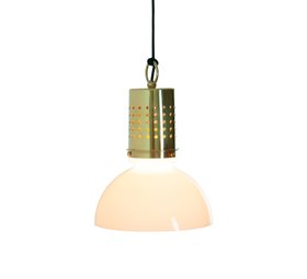 SUSPENSION, RM031, LAITON POLI ET OPALINE BLANCHE, Ø25CM, H34CM - BROSSIER SADERNE