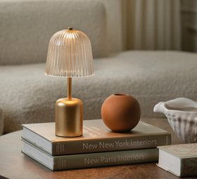 LAMPE, BALADEUSE, ASTEEA, LAITON, VERRE TRANSPARENT ONDULÉ, IP65, LED, DIM, 2200K, 200 LM, Ø12,5CM, H27,5CM - NUURA