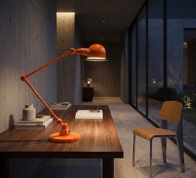 LAMPE DE BUREAU, SIGNAL 2 BRAS, SI333, ORANGE, BRILLANT, Ø16CM, H60CM - JIELDÉ