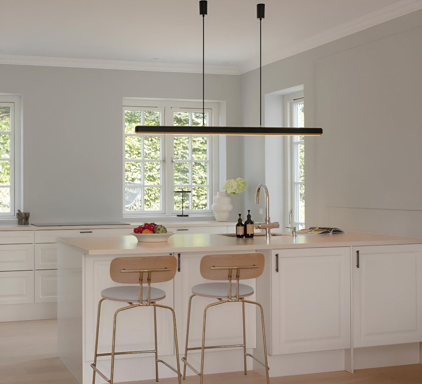 Suspension, Hazel Branch, noir et laiton, LED, 2700-3000-4000-6000K, 1750 lm, L150cm, H6cm - Umage