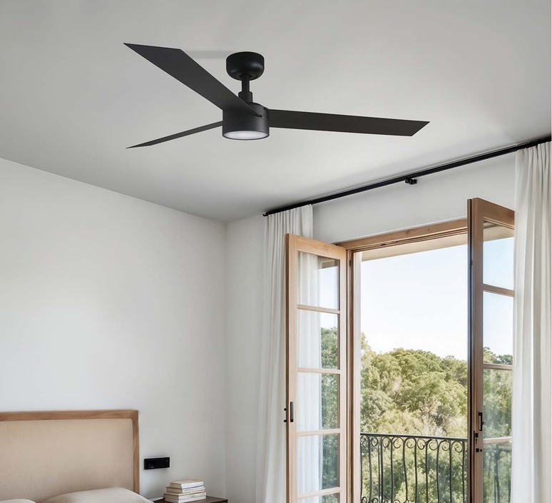 Ventilateur lumineux, CRUISER L, été/hiver, DC Motor, noir mat, LED, 2700-4000-6500K, 806lm, Ø132cm, H27,6cm - FARO