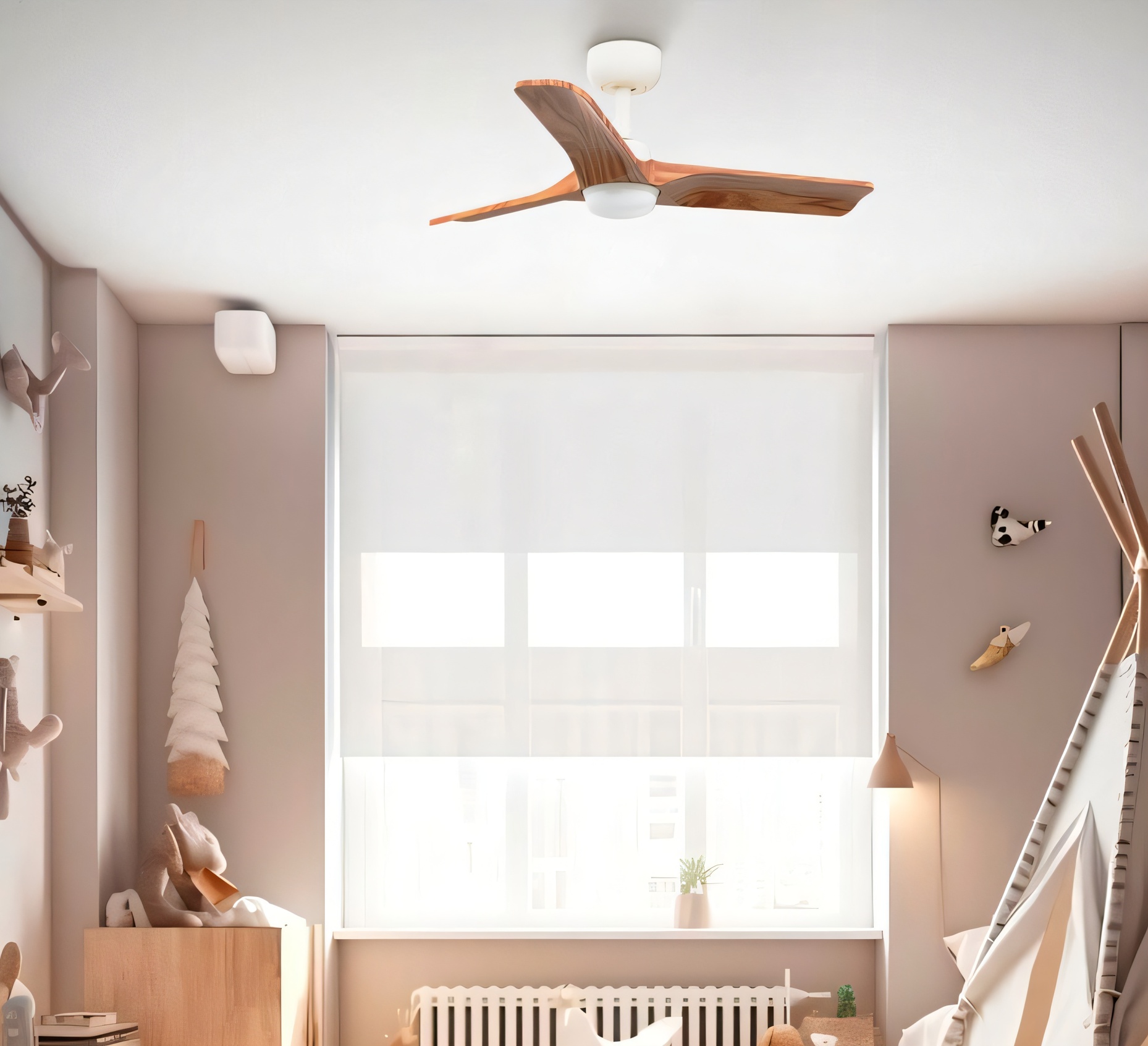 VENTILATEUR LUMINEUX, HEYWOOD S LED WHITE FLIGHTER, BOIS, ÉRABLE, LED, DIM, 4000K, 944 LM, Ø90CM, H27CM - FARO
