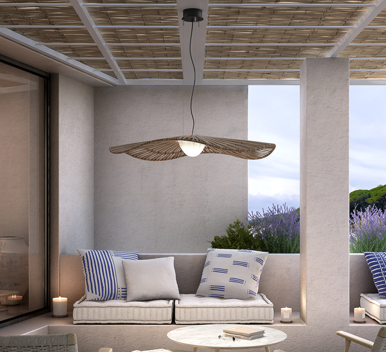Suspension d'extérieur, Mediterrània S/105/01, marron, IP66, LED, 2700K, 2064lm, Ø105cm, H12,3cm - Bover