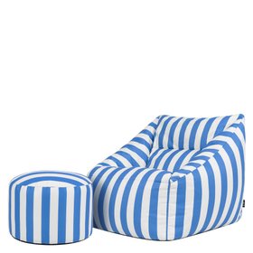 icon Natalia Stripe Soft Woven Kyoto Armchair Bean Bag and Footstool - Cobalt Blue
