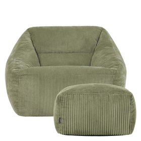 icon Natalia Corduroy Armchair Bean Bag and Footstool - Sage Green