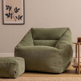icon Natalia Corduroy Armchair Bean Bag and Footstool - Sage Green