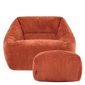 icon Natalia Corduroy Armchair Bean Bag and Footstool - Terracotta