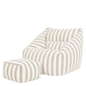 icon® Natalia Stripe Bouclé Armchair Bean Bag and Square Footstool - Natural