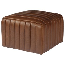 Harton 60cm Square Leather Footstool, Havana Brown