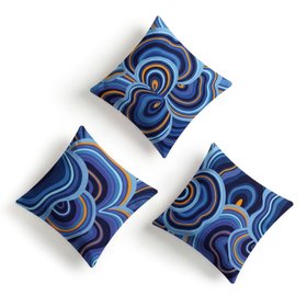 Set of 3 Lichen Blue Orange Cushions