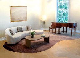Brown Landscape Kidney Shaped Rug