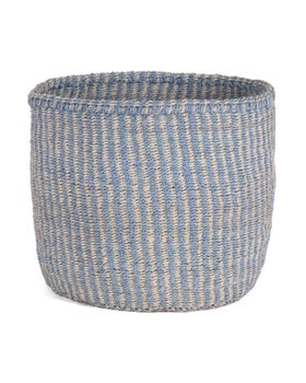 SIMA: Powder Blue and Natural Pinstripe Round Sisal Basket