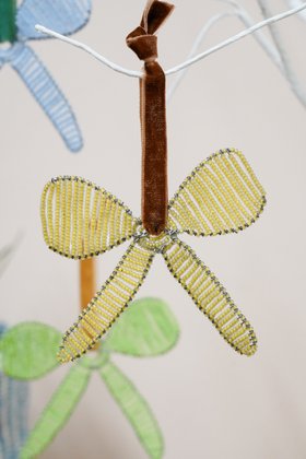 HAMA: Yellow Hand-beaded Pastel Bow-Shaped Decoration