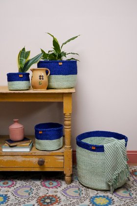 TIBA: True Blue and Sapling Green Colour Block Sisal Basket XS£17 S£26 M£37