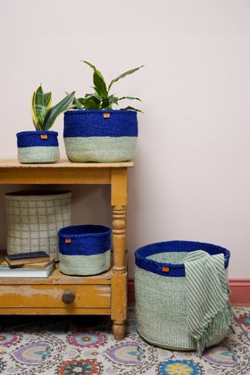 TIBA: True Blue and Sapling Green Colour Block Sisal Basket XS£17 S£26 M£37