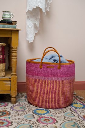 TENGUA: Orange, Pink & Purple Stripe Woven Laundry Basket