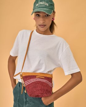BUNI: Ruby and Vintage Pink Sisal Mini Cross-Body Bag