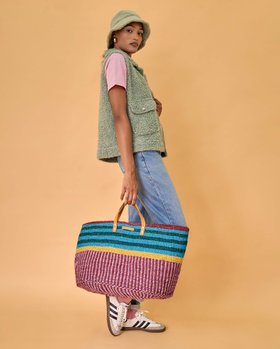 BINAFSI: Sports Luxe Multi-Tone Patterned Sisal Shopper