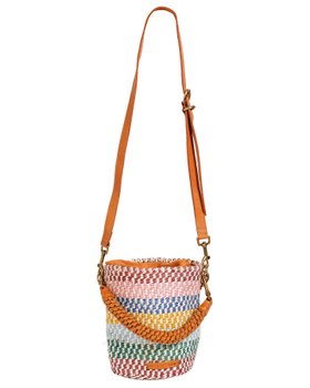 CHEKA: Multi-Coloured Checked Striped Sisal Bucket Bag