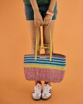 BINAFSI: Sports Luxe Multi-Tone Patterned Sisal Shopper