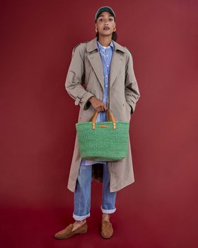 BARUA: Citrine Green and Tan Leather Sisal Shopper