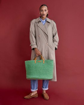 BARUA: Citrine Green and Tan Leather Sisal Shopper