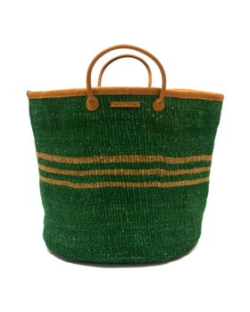 BILA: Green and Natural Striped Woven Laundry Basket