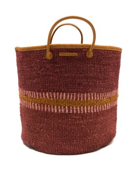 SUKUMA: Burgundy and MustardStriped Woven Laundry Basket