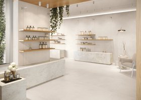 Piastrelle negozio MOOVUP effetto cemento bianco White