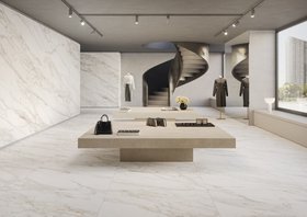 Pavimento bianco effetto marmo per hall Borghini white