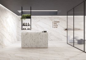 Pavimento bianco effetto marmo per spa Borghini white