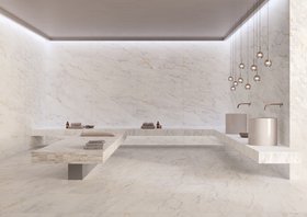 Pavimento bianco effetto marmo per spa Michelangelo white