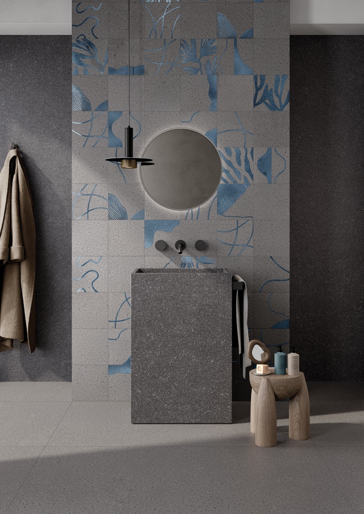 Rivestimento bagno Keope Pietra Lavica Grey decoro Vesuvio