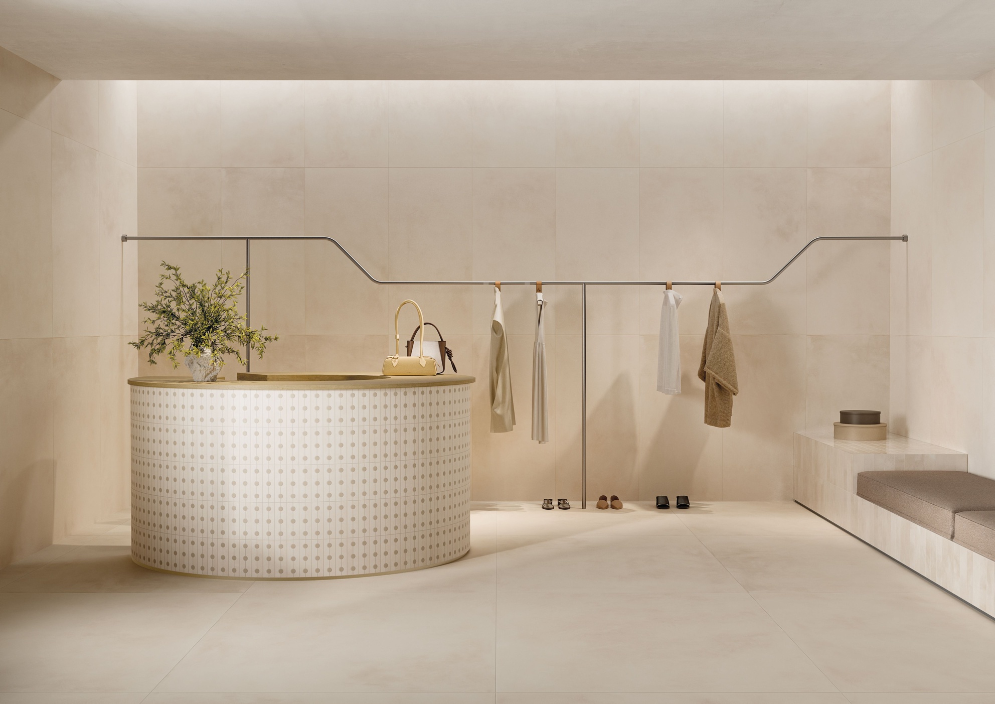 Piastrelle in gres Keope Cottomilano effetto Terracotta bianco showroom