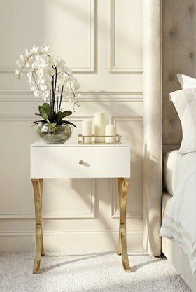 Aurelia White Glass and Champagne Gold Bedside Table