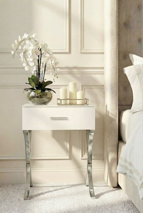 Aurelia White Glass Bedside Table