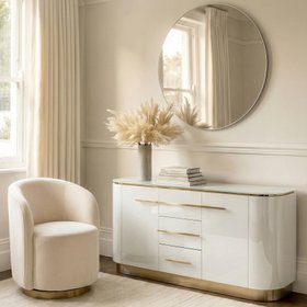 Anastasia White Glass Sideboard with Brass Details