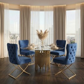 Wexler Dining Chair Navy - Brass Base
