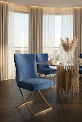 Wexler Dining Chair Navy - Brass Base