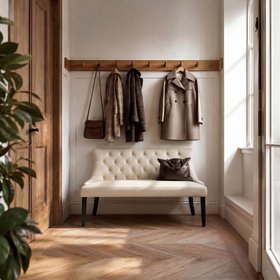 Torino Bench – Cream Faux Leather – Black Legs