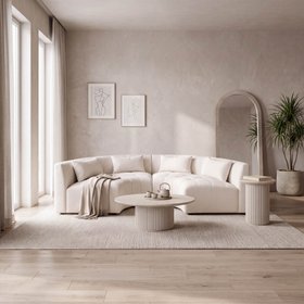 Essen 2 x Curved Corner Sofa Ivory Chenille